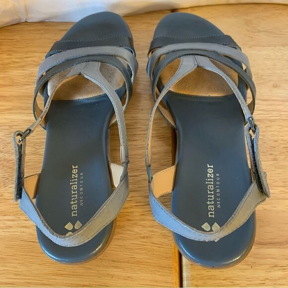 Naturalizer Sandals ‘Neina’ Heather Blue & Heather Gray Leather 1.5” Heel - Picture 5 of 11